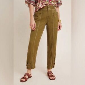 By Anthropologie Jackson Lyocell/Linen Tapered Utility Pants Size: 4 Olive